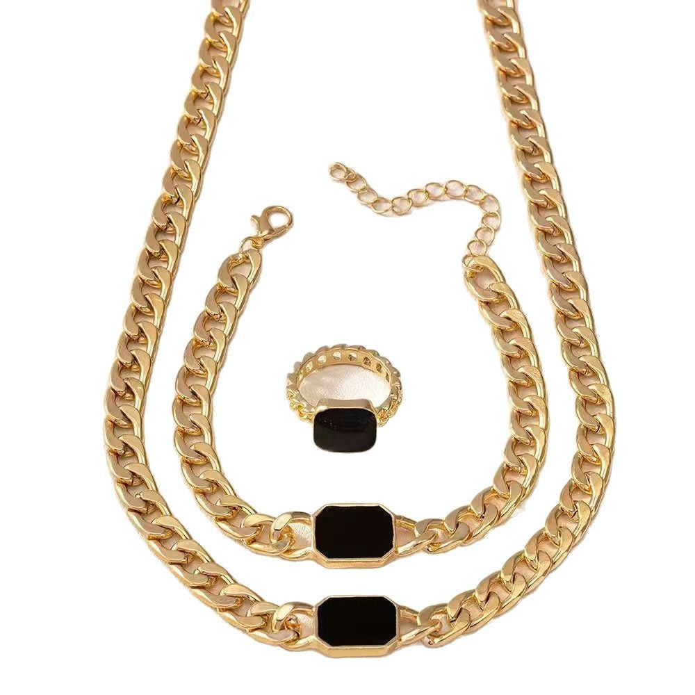 Square Chain Jewellery Set — Necklace, Bracelet & Ring