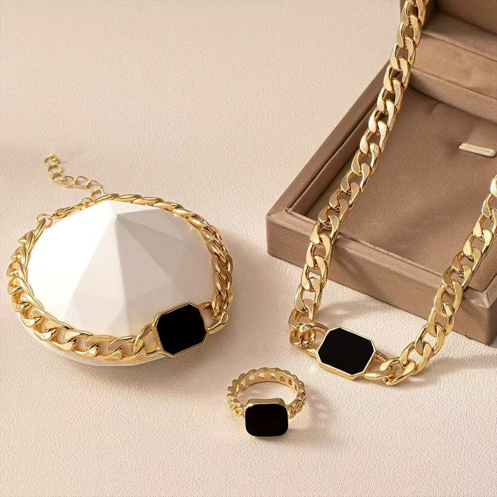 Square Chain Jewellery Set — Necklace, Bracelet & Ring
