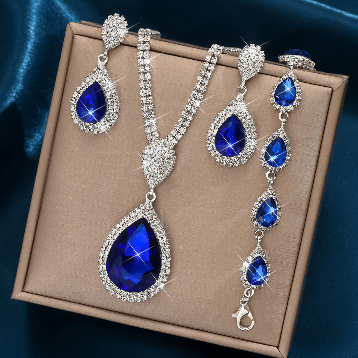 Sapphire & Ruby Water Drop Pendant Jewellery Set