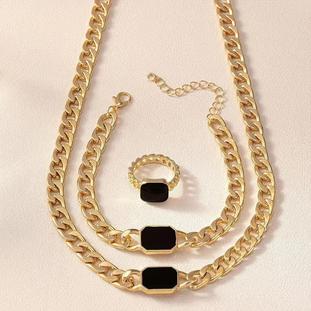 Square Chain Jewellery Set — Necklace, Bracelet & Ring