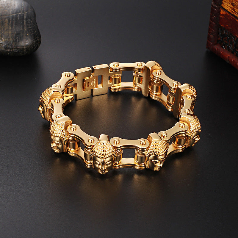 Men's Gold Buddha Biker Chain Bracelet