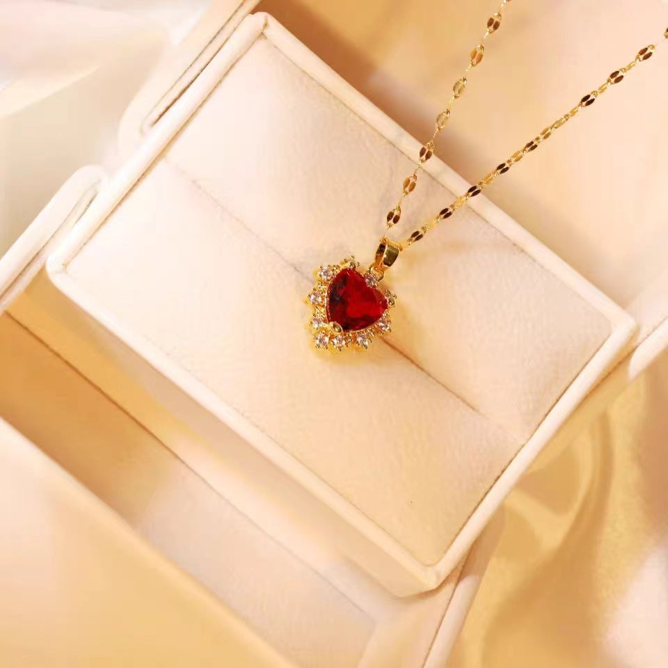Ruby Heart Pavé Pendant Necklace