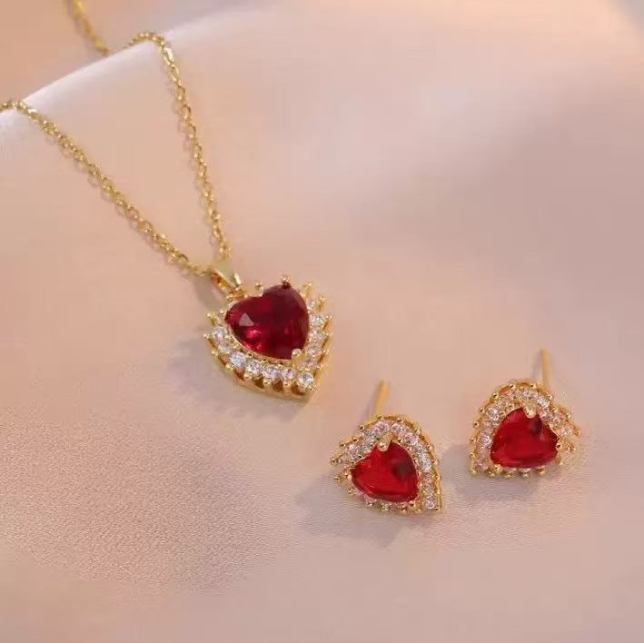 Ruby Heart Pavé Pendant Necklace