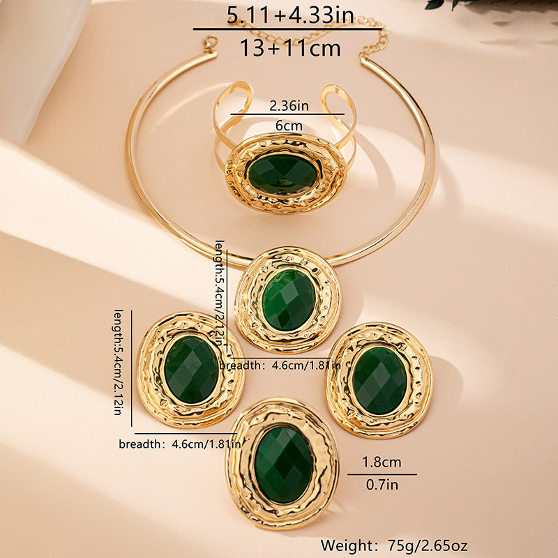 Geometric Gold Jewellery Set — Necklace, Earrings, Bracelet & Ring