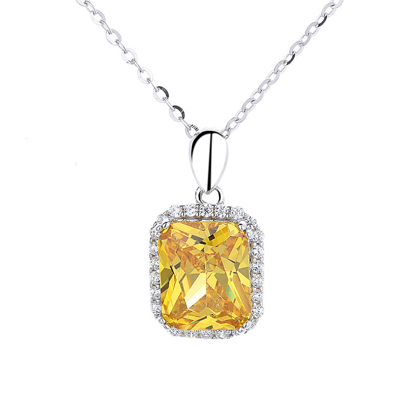 Sterling Silver Princess Diamond Necklace & Earrings Set