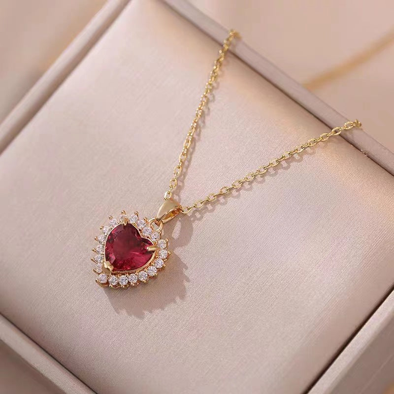 Ruby Heart Pavé Pendant Necklace