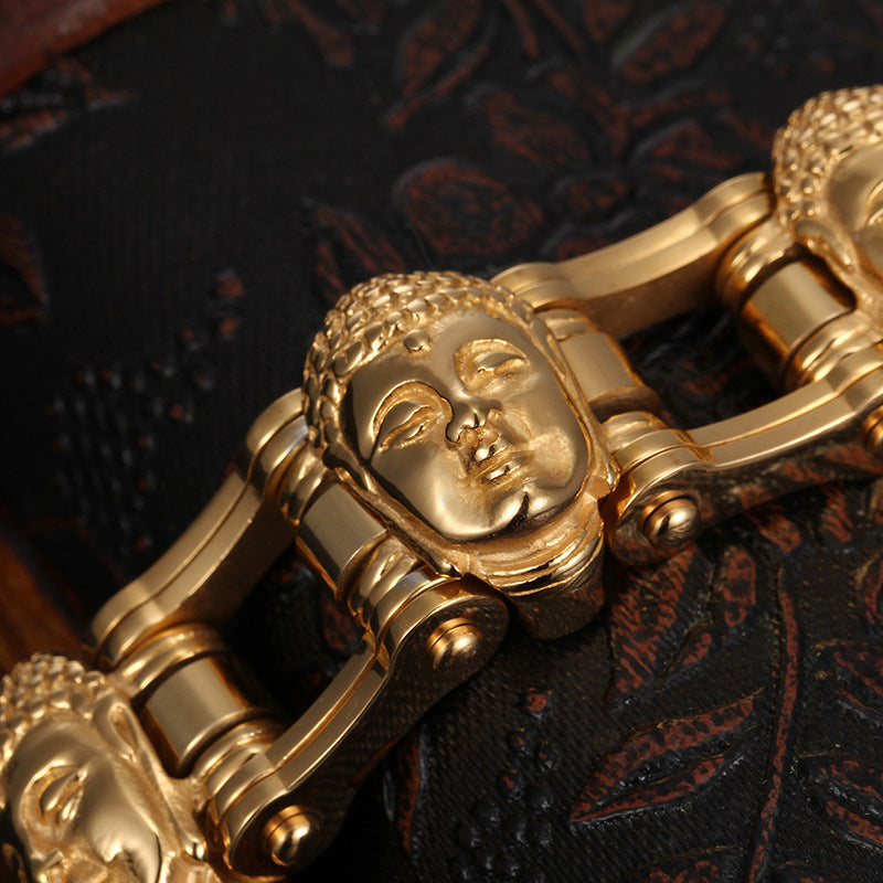 Men's Gold Buddha Biker Chain Bracelet
