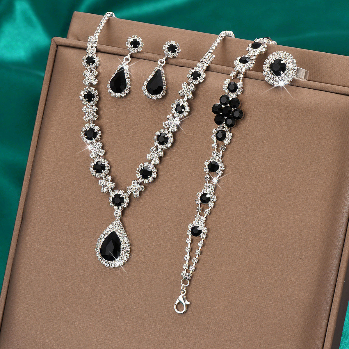 Crystal Gem Water Drop Jewellery Set — Necklace, Earrings, Bracelet & Ring