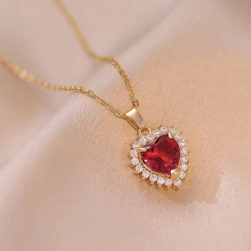 Ruby Heart Pavé Pendant Necklace