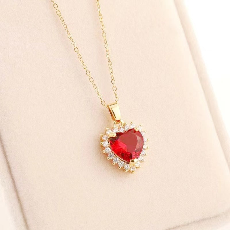 Ruby Heart Pavé Pendant Necklace