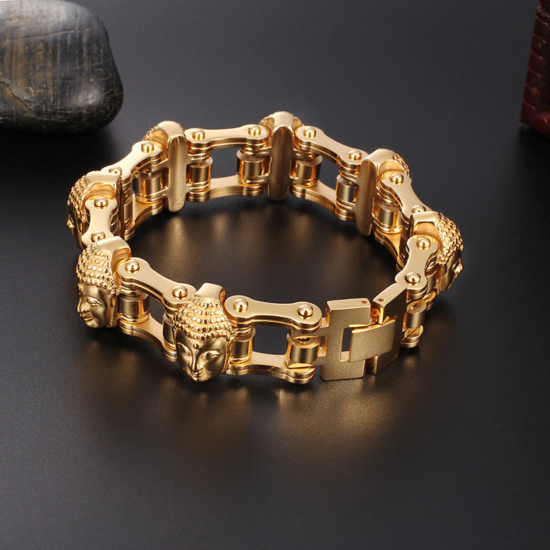 Men's Gold Buddha Biker Chain Bracelet