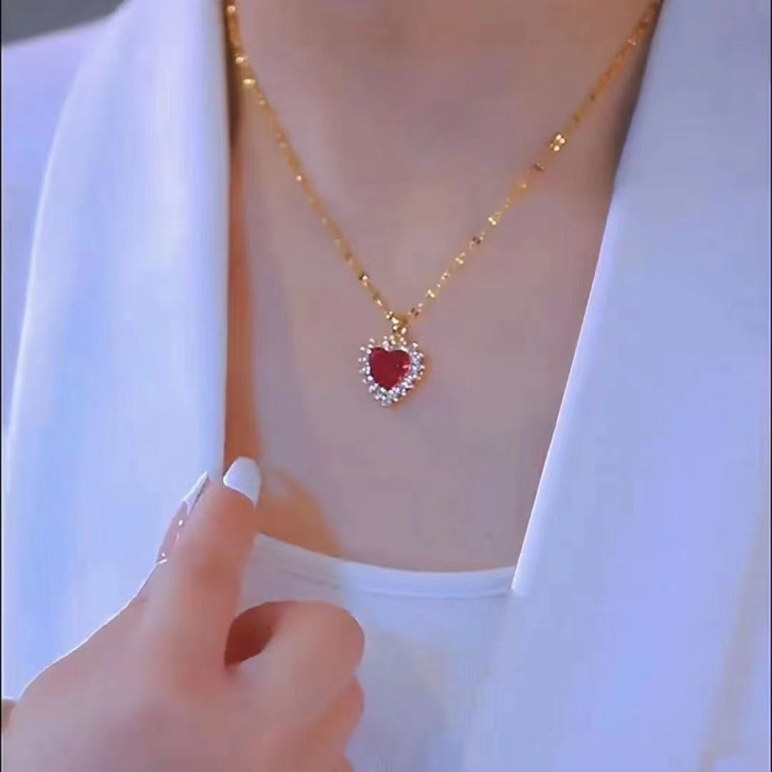 Ruby Heart Pavé Pendant Necklace