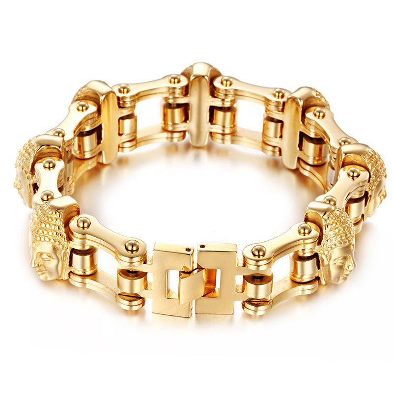 Men's Gold Buddha Biker Chain Bracelet