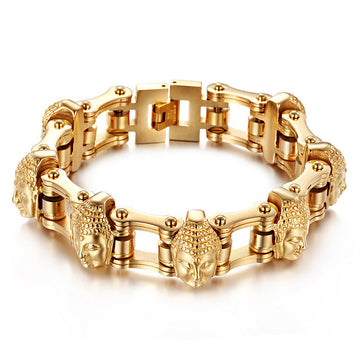 Men's Gold Buddha Biker Chain Bracelet