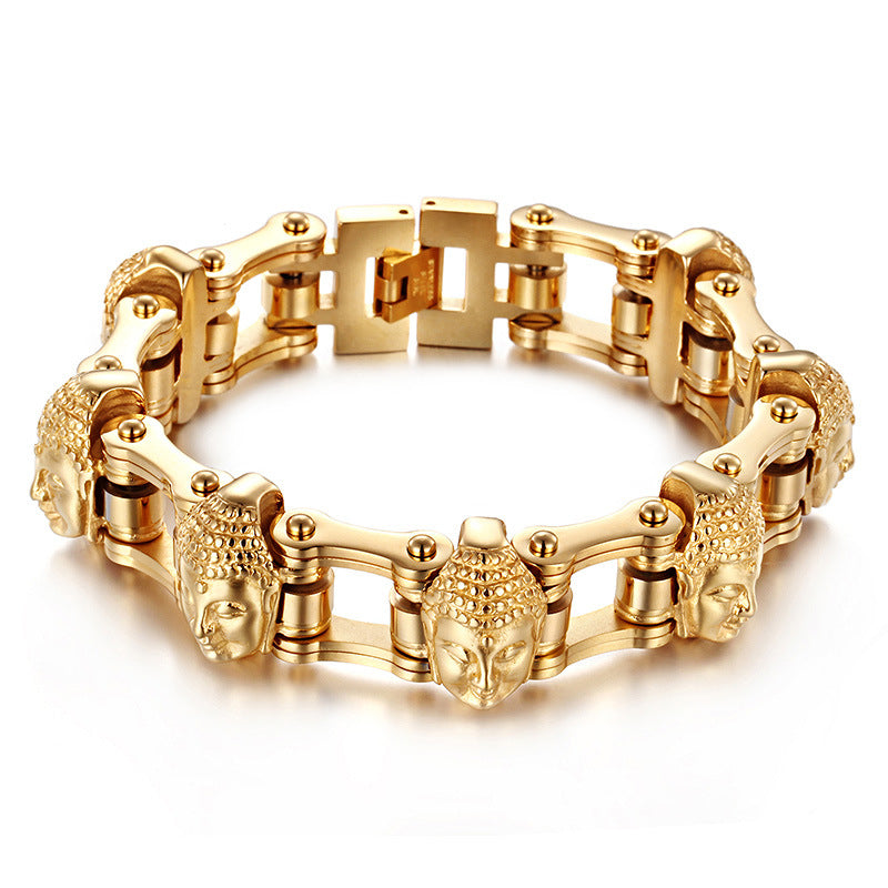 Men's Gold Buddha Biker Chain Bracelet