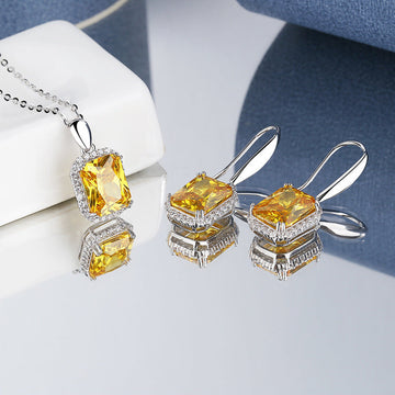 Sterling Silver Princess Diamond Necklace & Earrings Set