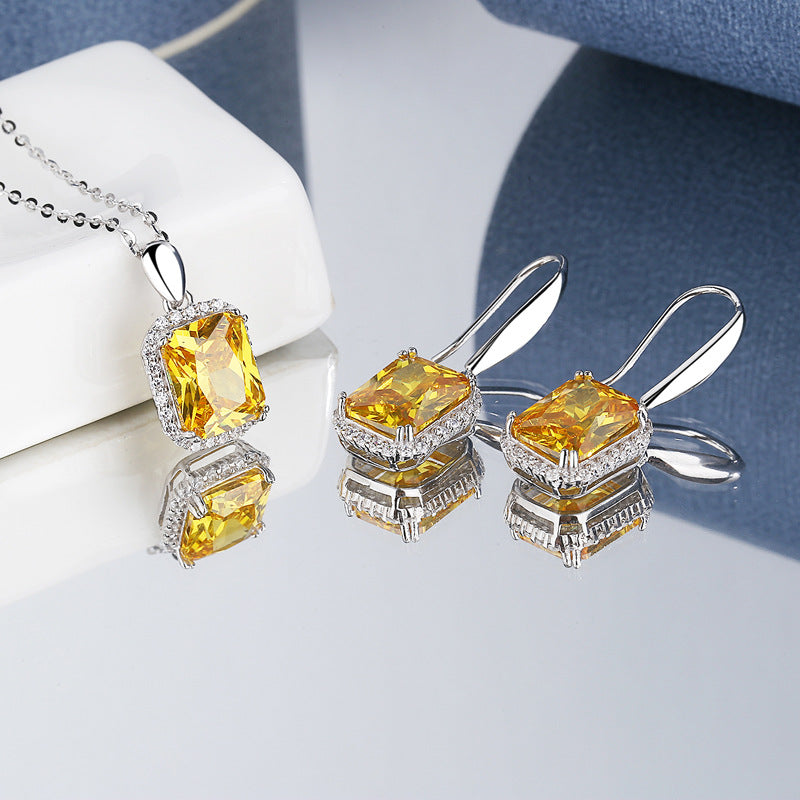 Sterling Silver Princess Diamond Necklace & Earrings Set