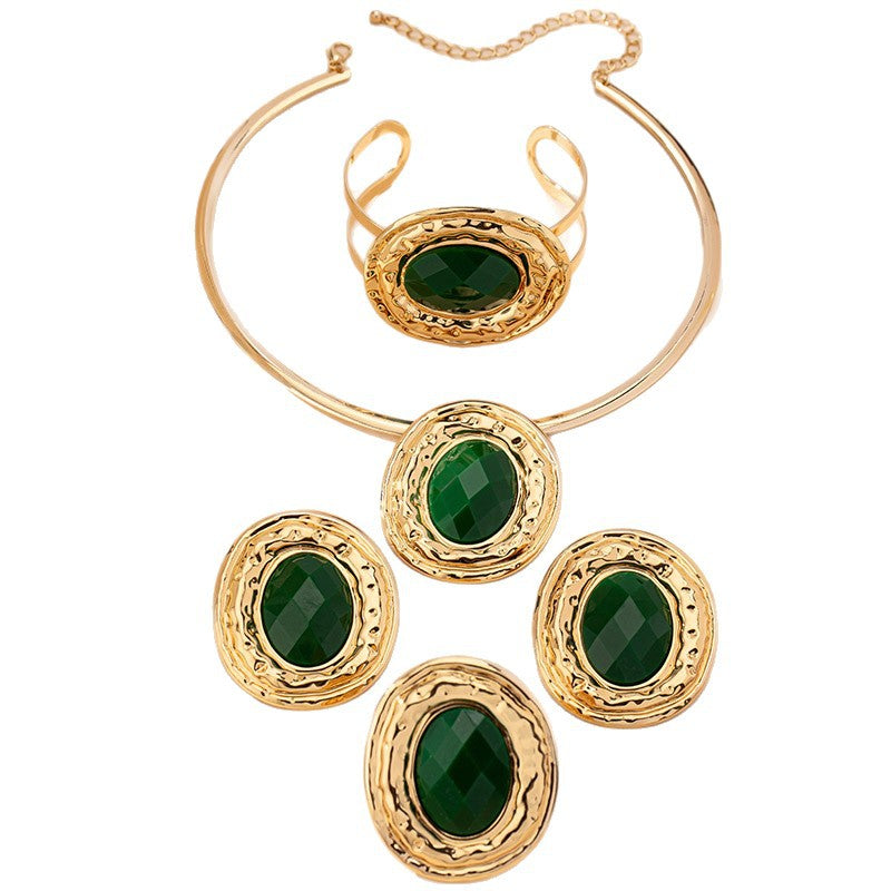 Geometric Gold Jewellery Set — Necklace, Earrings, Bracelet & Ring