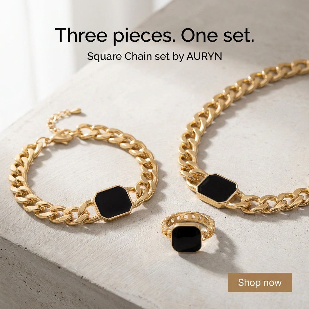AURYN Square Chain set with necklace bracelet and ring