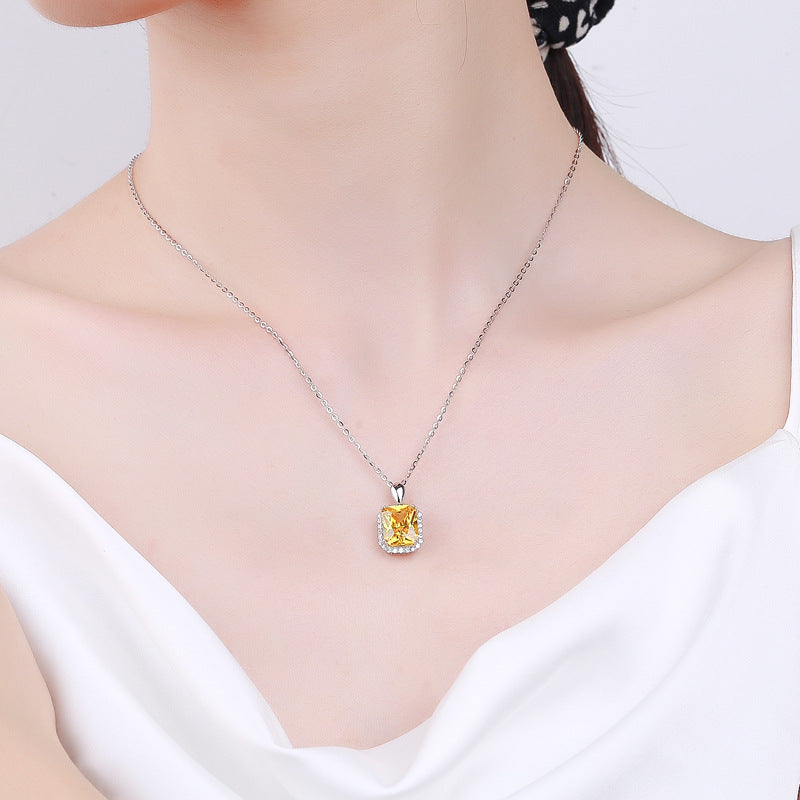Sterling Silver Princess Diamond Necklace & Earrings Set