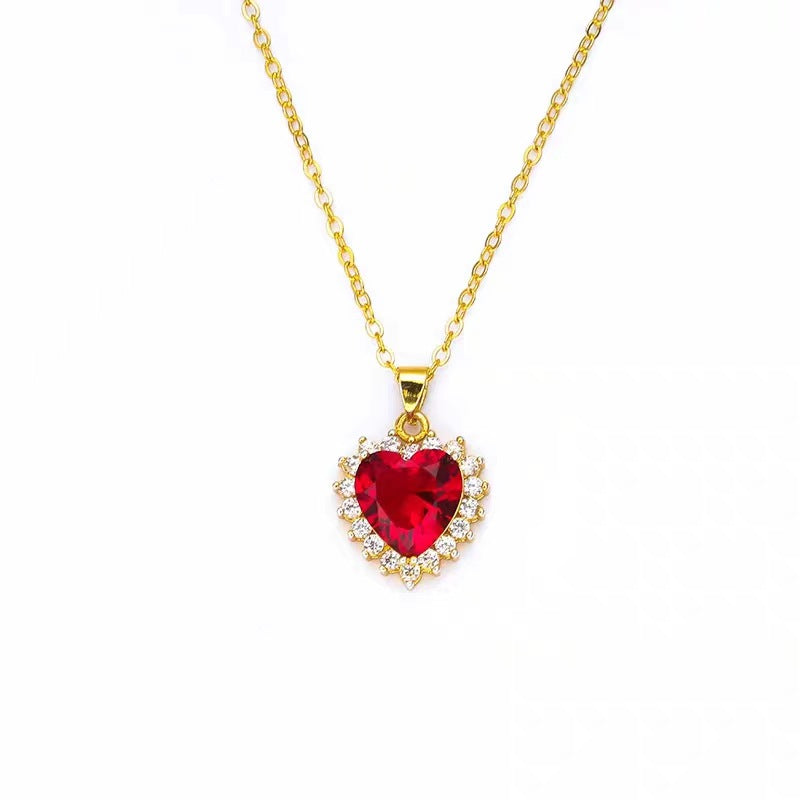 Ruby Heart Pavé Pendant Necklace