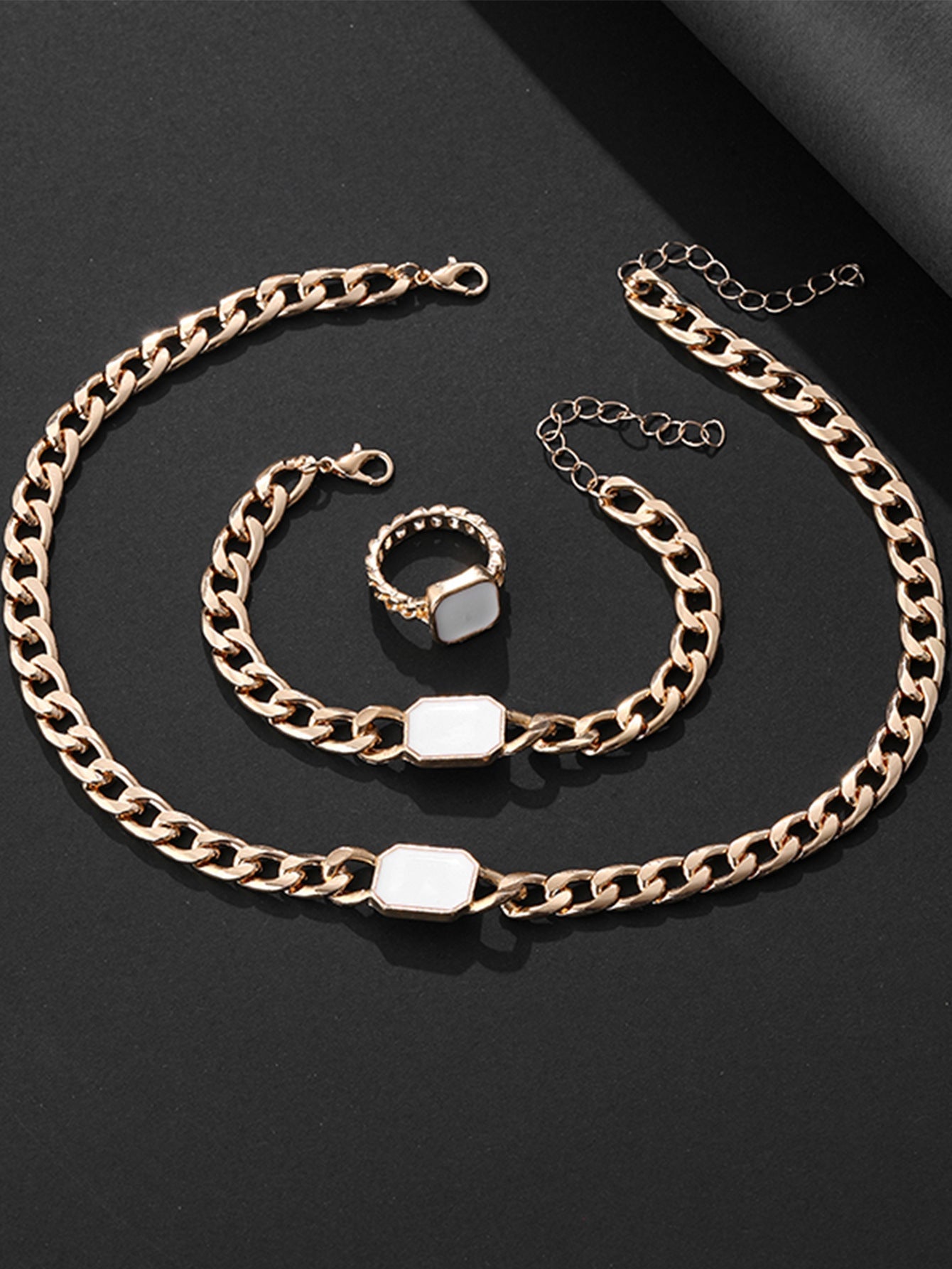 Square Chain Jewellery Set — Necklace, Bracelet & Ring