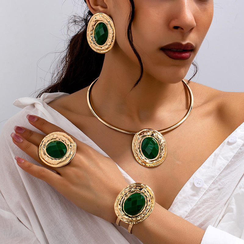 Geometric Gold Jewellery Set — Necklace, Earrings, Bracelet & Ring