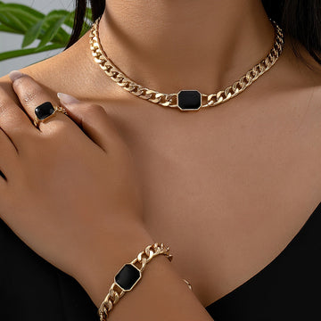 Square Chain Jewellery Set — Necklace, Bracelet & Ring