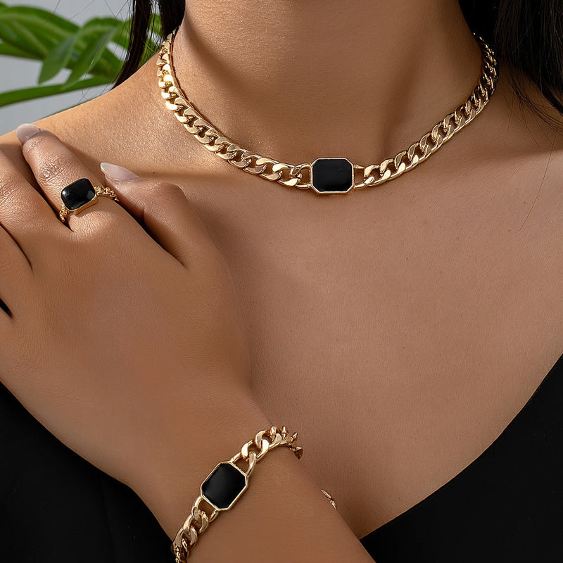Square Chain Schmuckset — Halskette, Armband & Ring